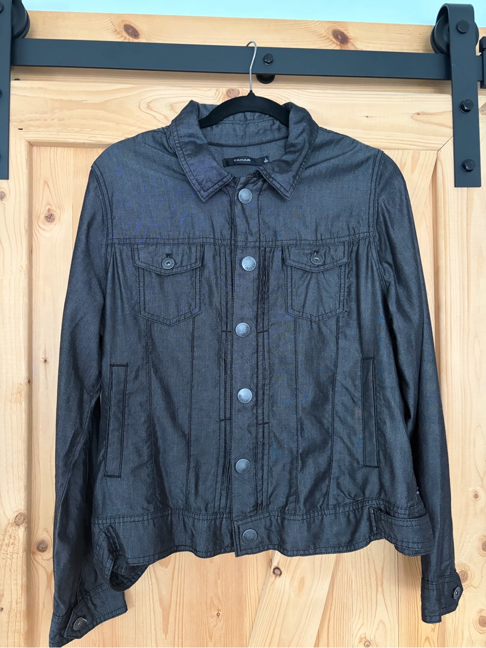 Tahari Charcoal Black Denim-Style Button Jacket
